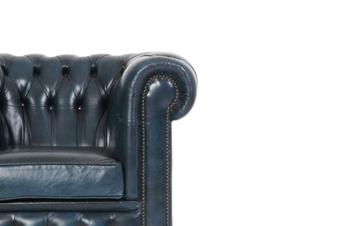 Poltrona Chesterfield Club blu petrolio vintage originale inglese - Antichità Sale
