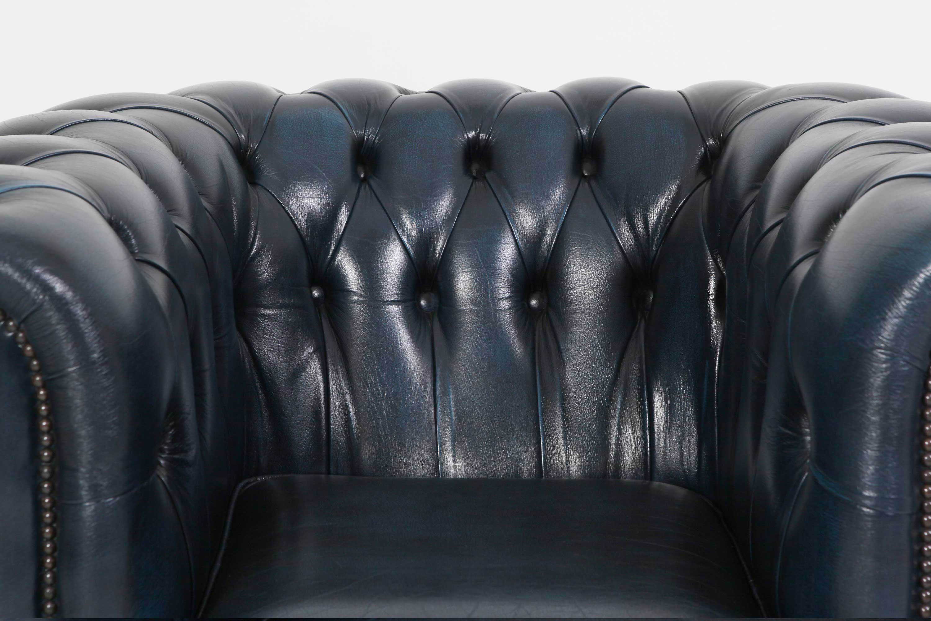 Poltrona Chesterfield Club blu petrolio vintage originale inglese - Antichità Sale