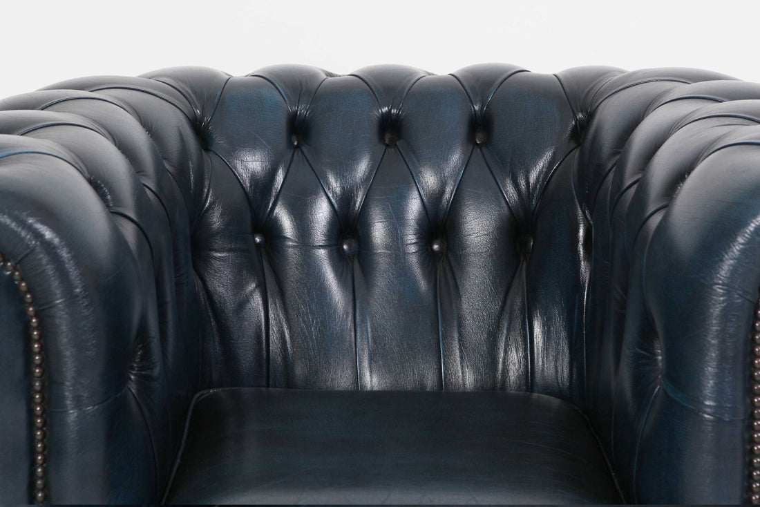 Poltrona Chesterfield Club blu petrolio vintage originale inglese - Antichità Sale
