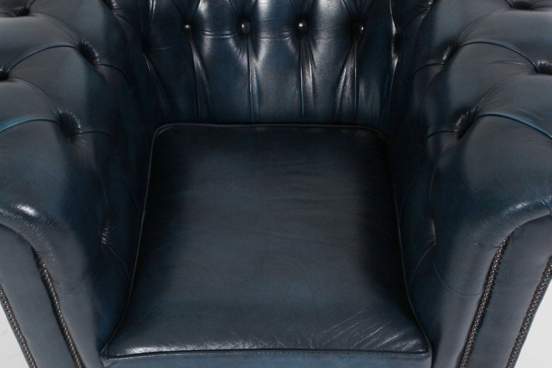Poltrona Chesterfield Club blu petrolio vintage originale inglese - Antichità Sale