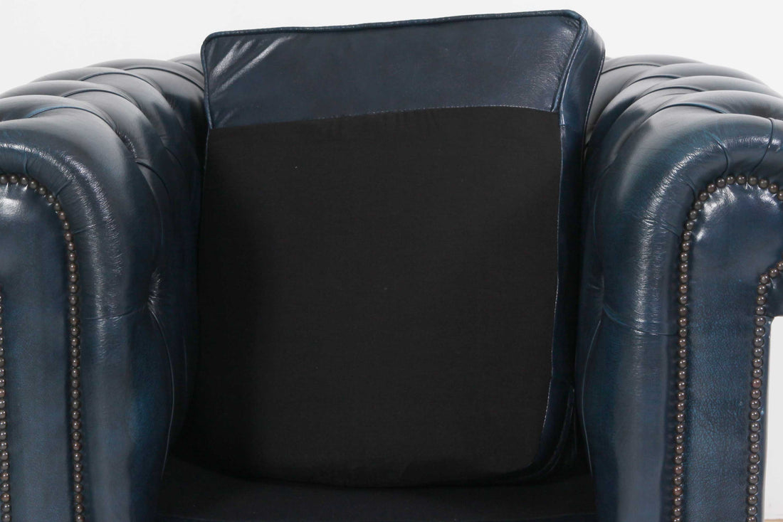 Poltrona Chesterfield Club blu petrolio vintage originale inglese - Antichità Sale
