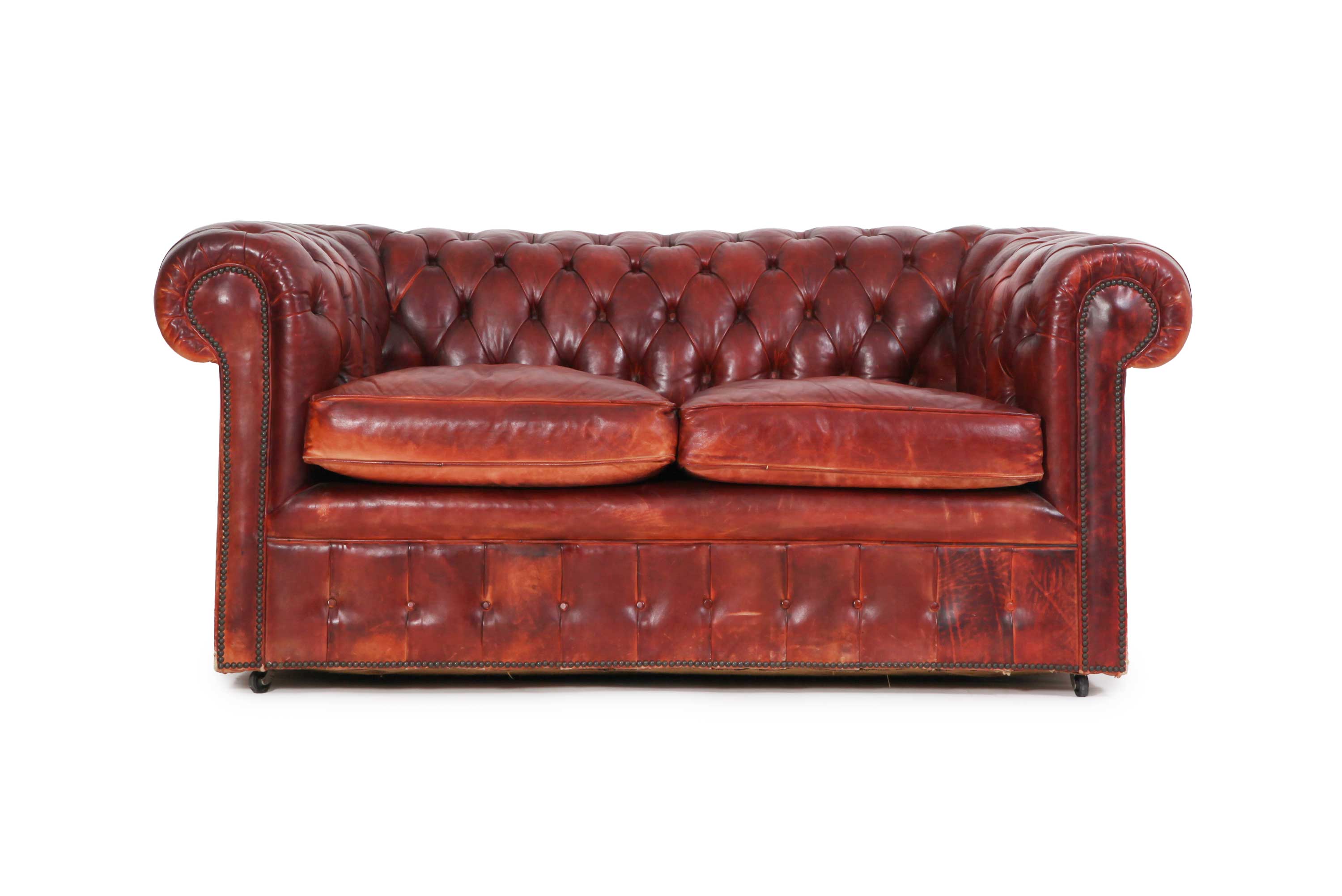 Antico Divano 2 posti Chesterfield Club originale inglese in pelle rosso marocchino - Antichità Sale