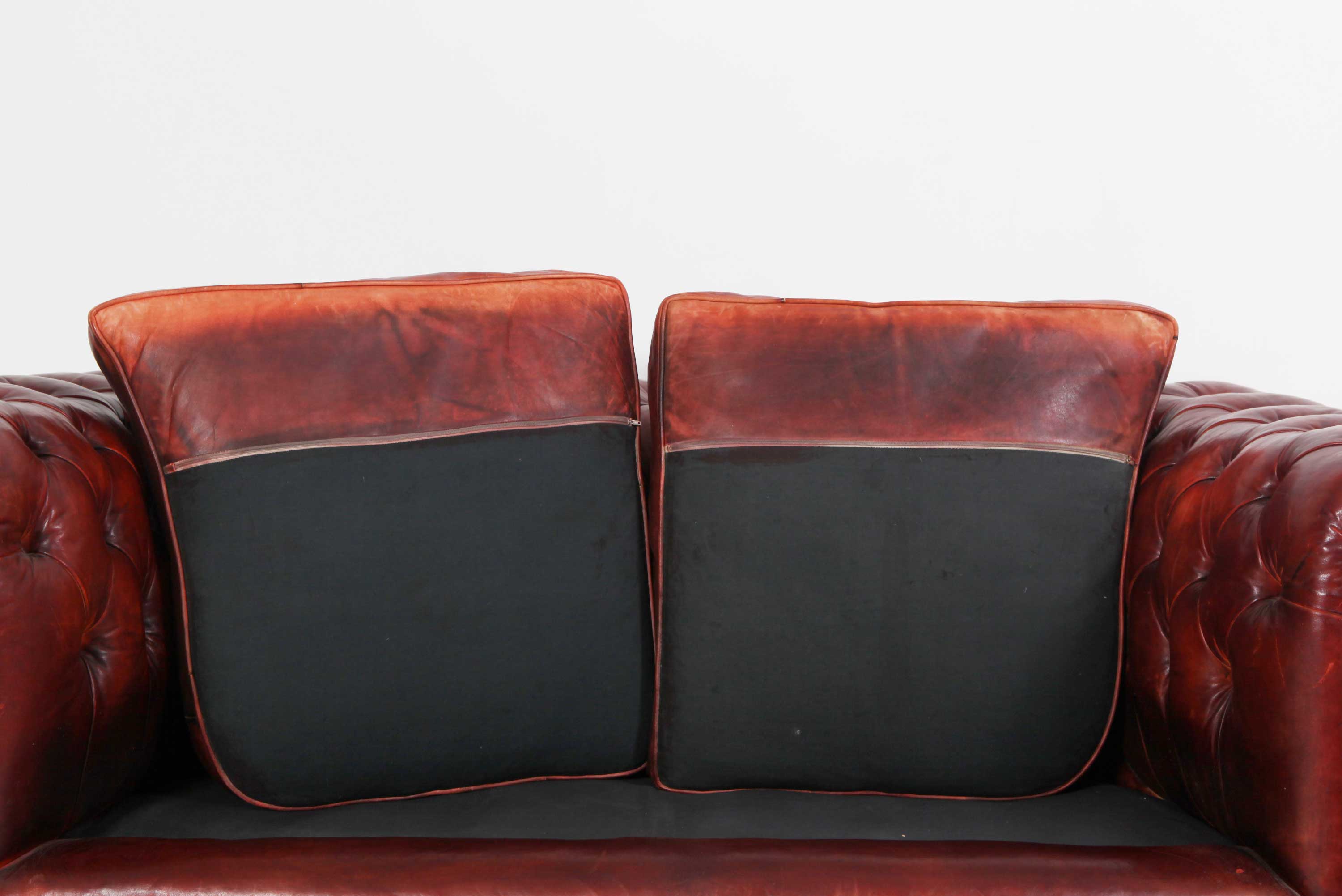 Antico Divano 2 posti Chesterfield Club originale inglese in pelle rosso marocchino - Antichità Sale