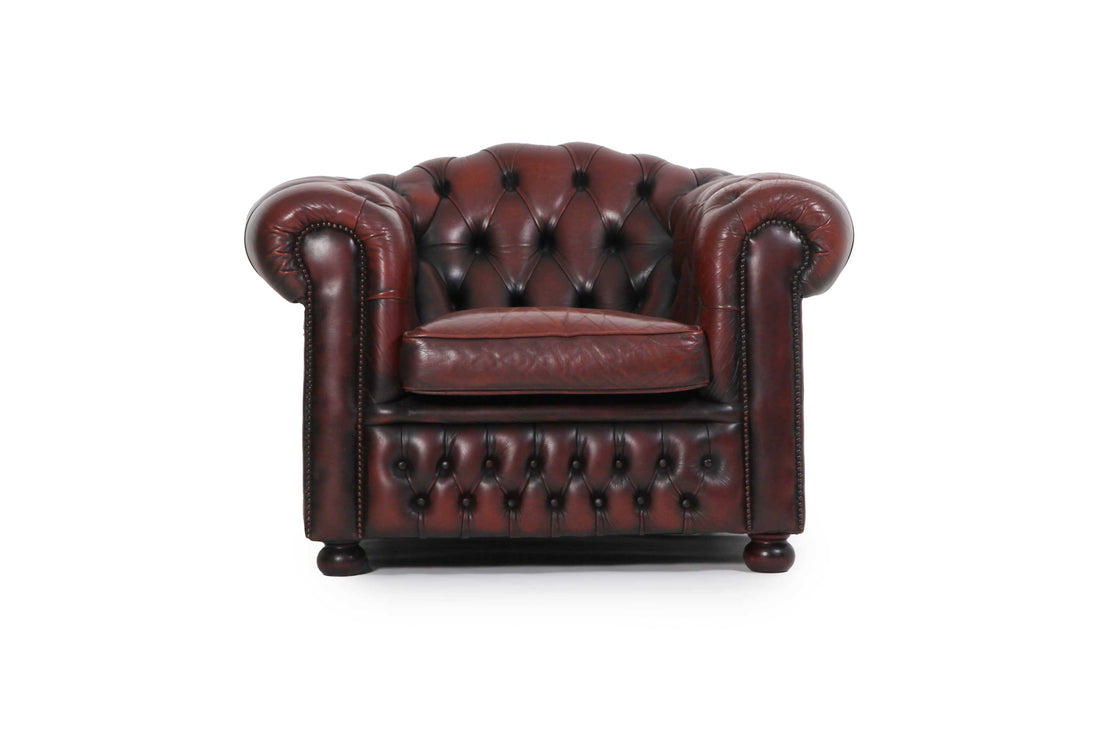 Poltrona chesterfield club marrone vintage originale inglese