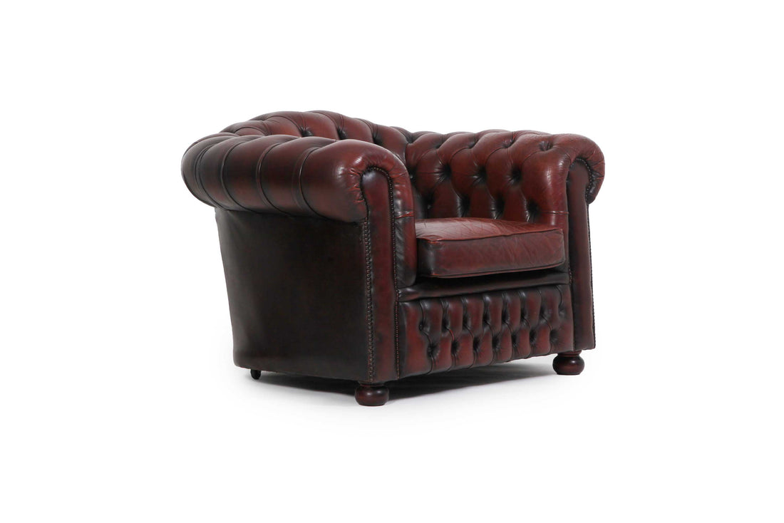 Poltrona chesterfield club marrone vintage originale inglese
