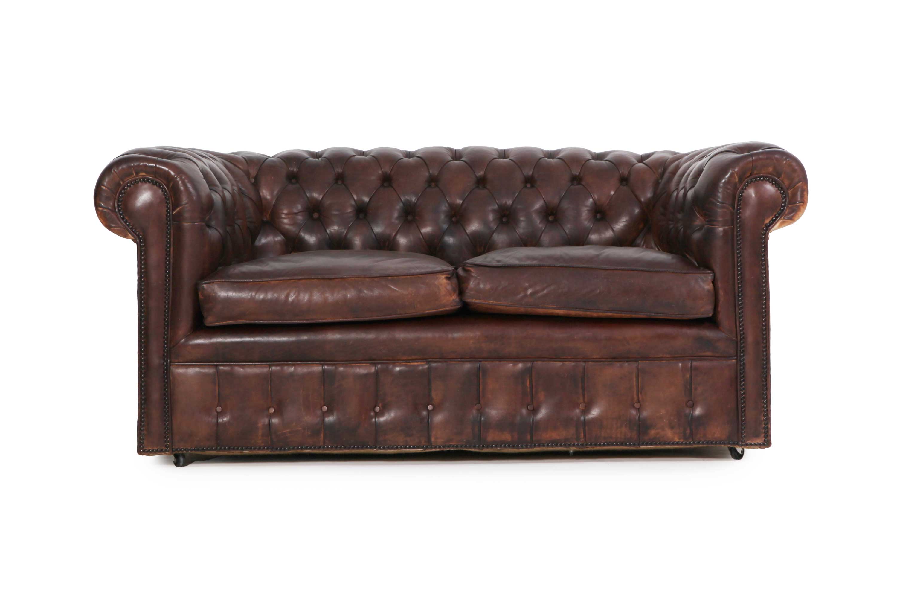 Divano 2 posti chesterfield club marrone testa di moro originale - Antichità Sale