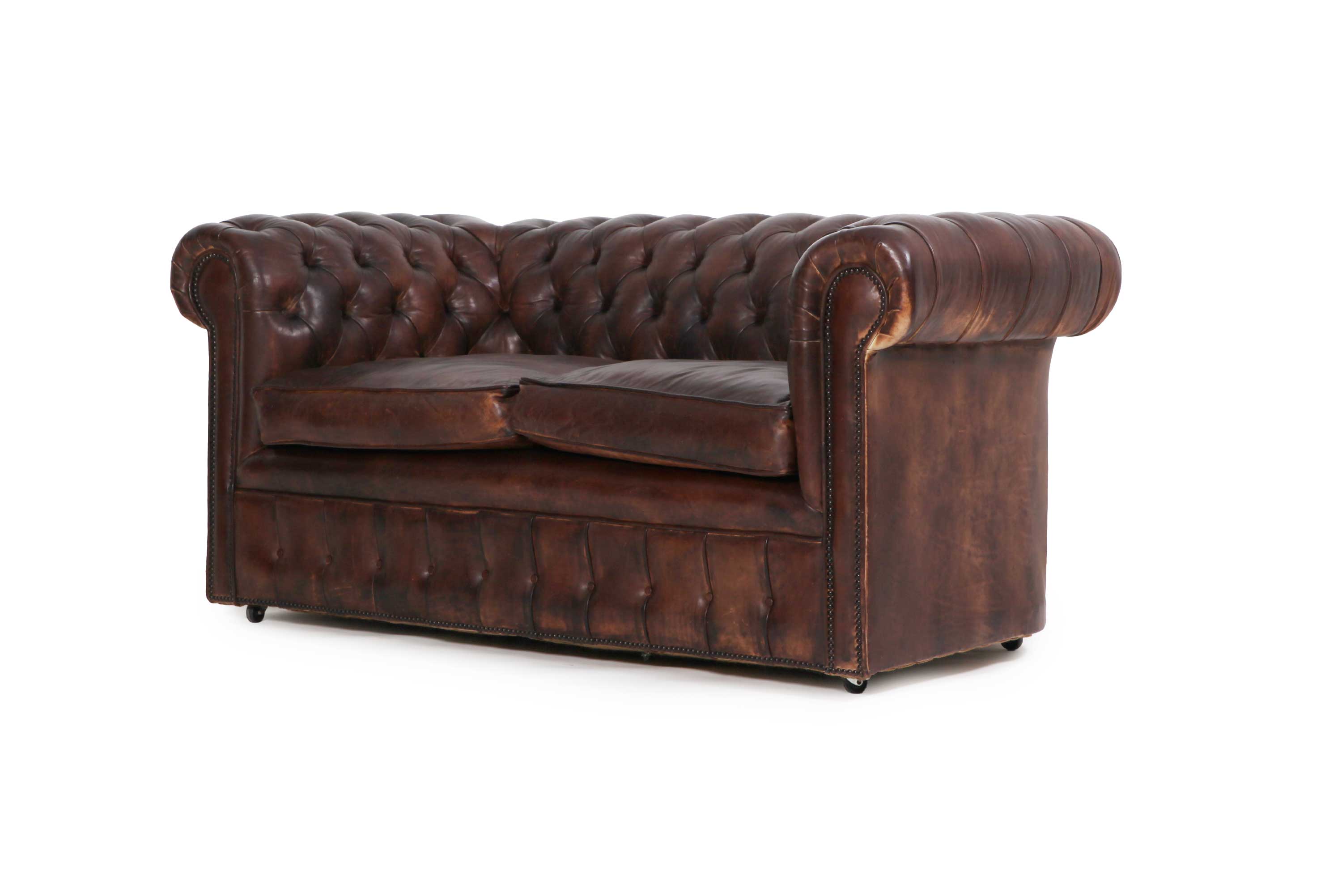 Divano 2 posti chesterfield club marrone testa di moro originale - Antichità Sale
