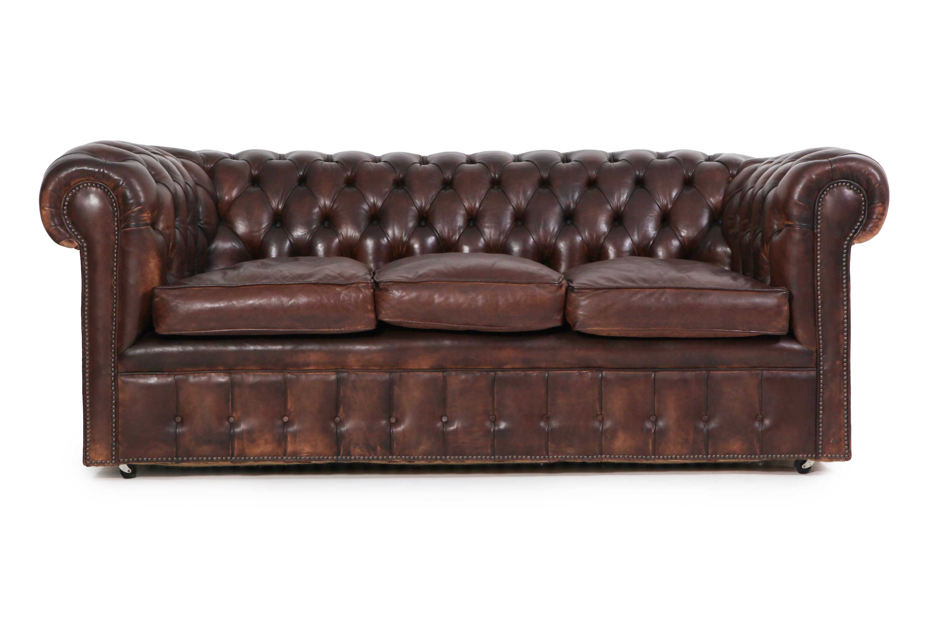 Divano 3 posti chesterfield club marrone testa di moro originale - Antichità Sale