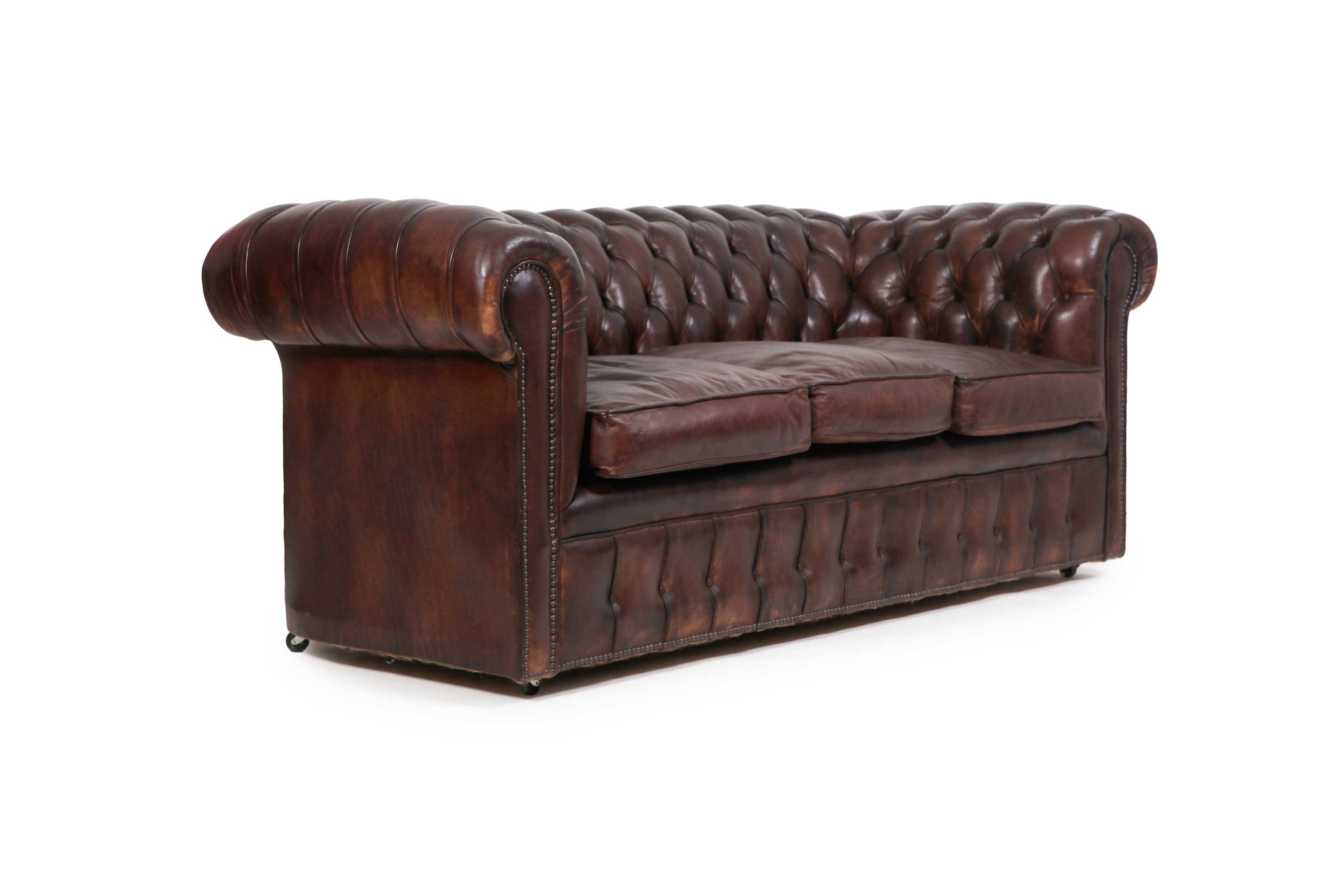 Divano 3 posti chesterfield club marrone testa di moro originale - Antichità Sale