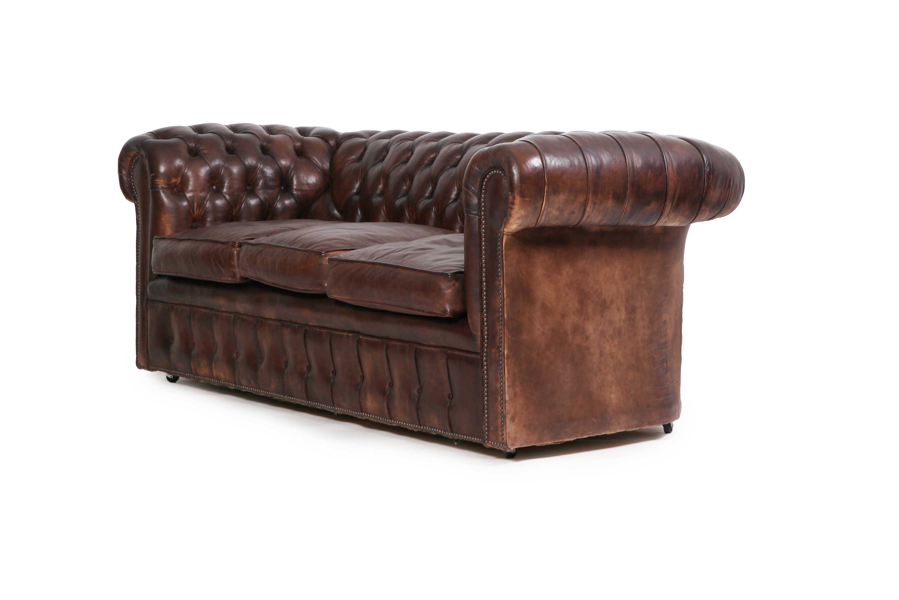Divano 3 posti chesterfield club marrone testa di moro originale - Antichità Sale