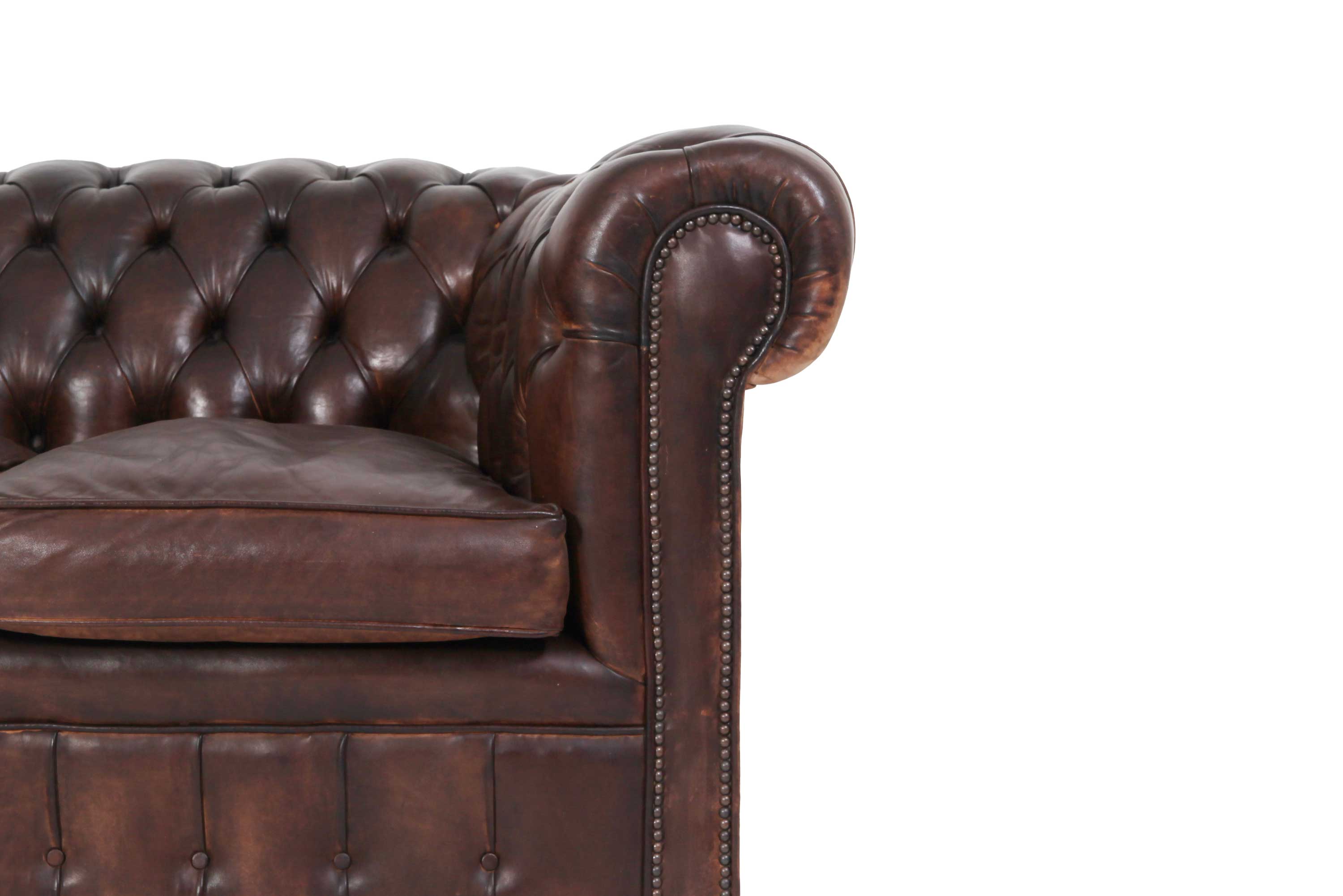 Divano 3 posti chesterfield club marrone testa di moro originale - Antichità Sale