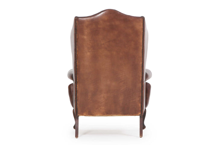 Antica poltrona chesterfield Wing Back o bergere inglese originale marrone sigaro