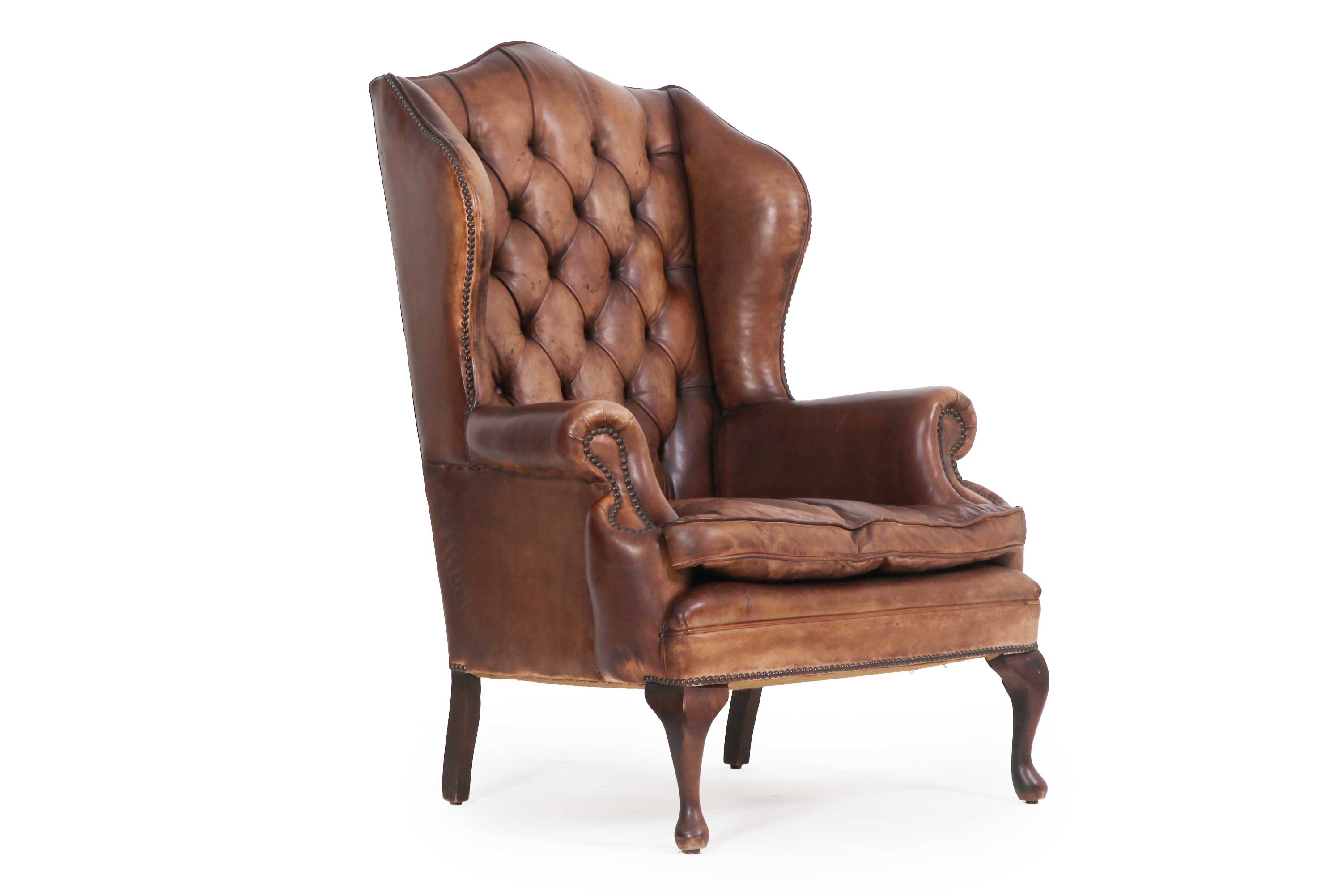 Antica poltrona chesterfield Wing Back o bergere inglese originale marrone sigaro - Antichità Sale