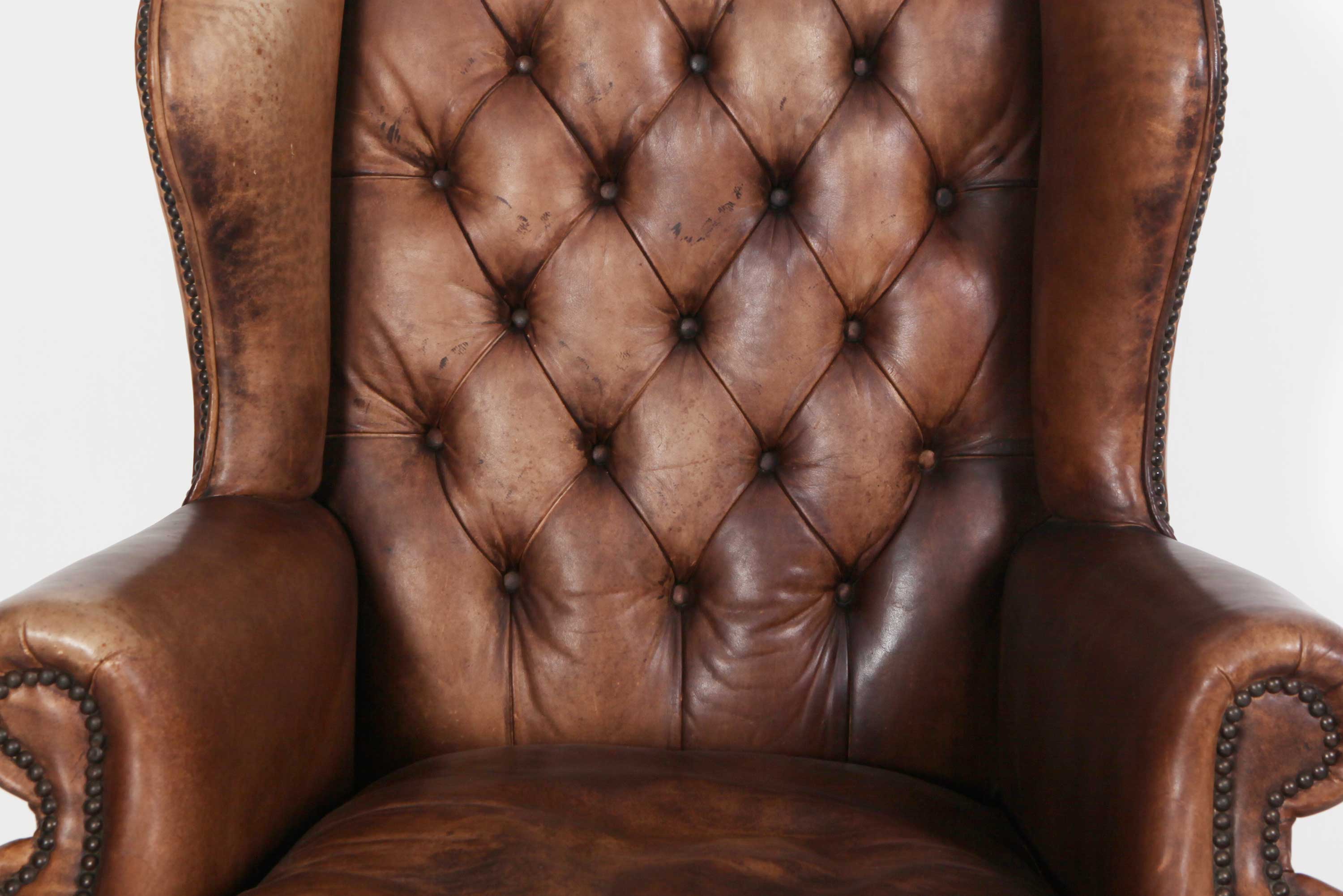 Antica poltrona chesterfield Wing Back o bergere inglese originale marrone sigaro - Antichità Sale