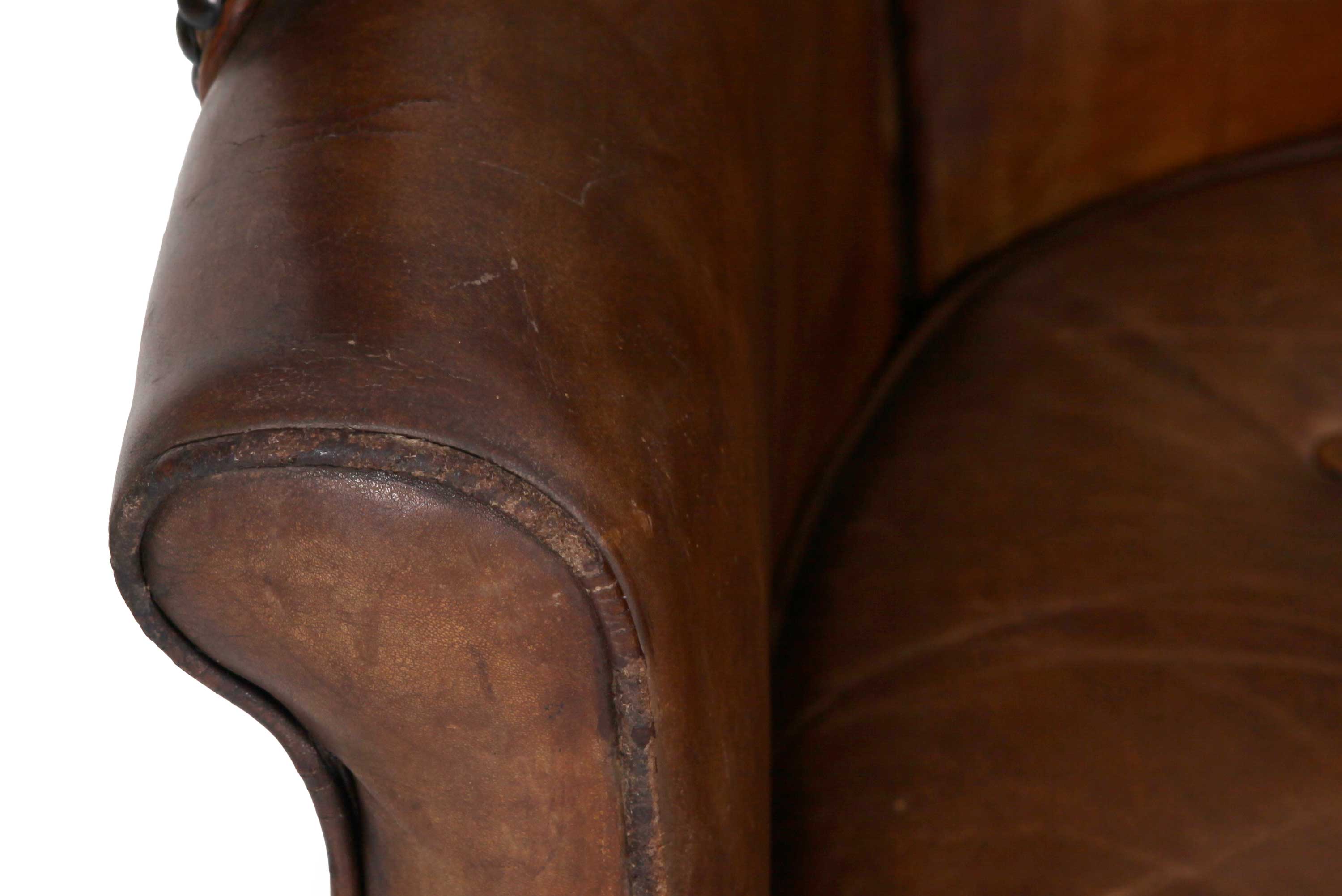 Antica e originale poltrona inglese barrel back marrone cognac - Antichità Sale