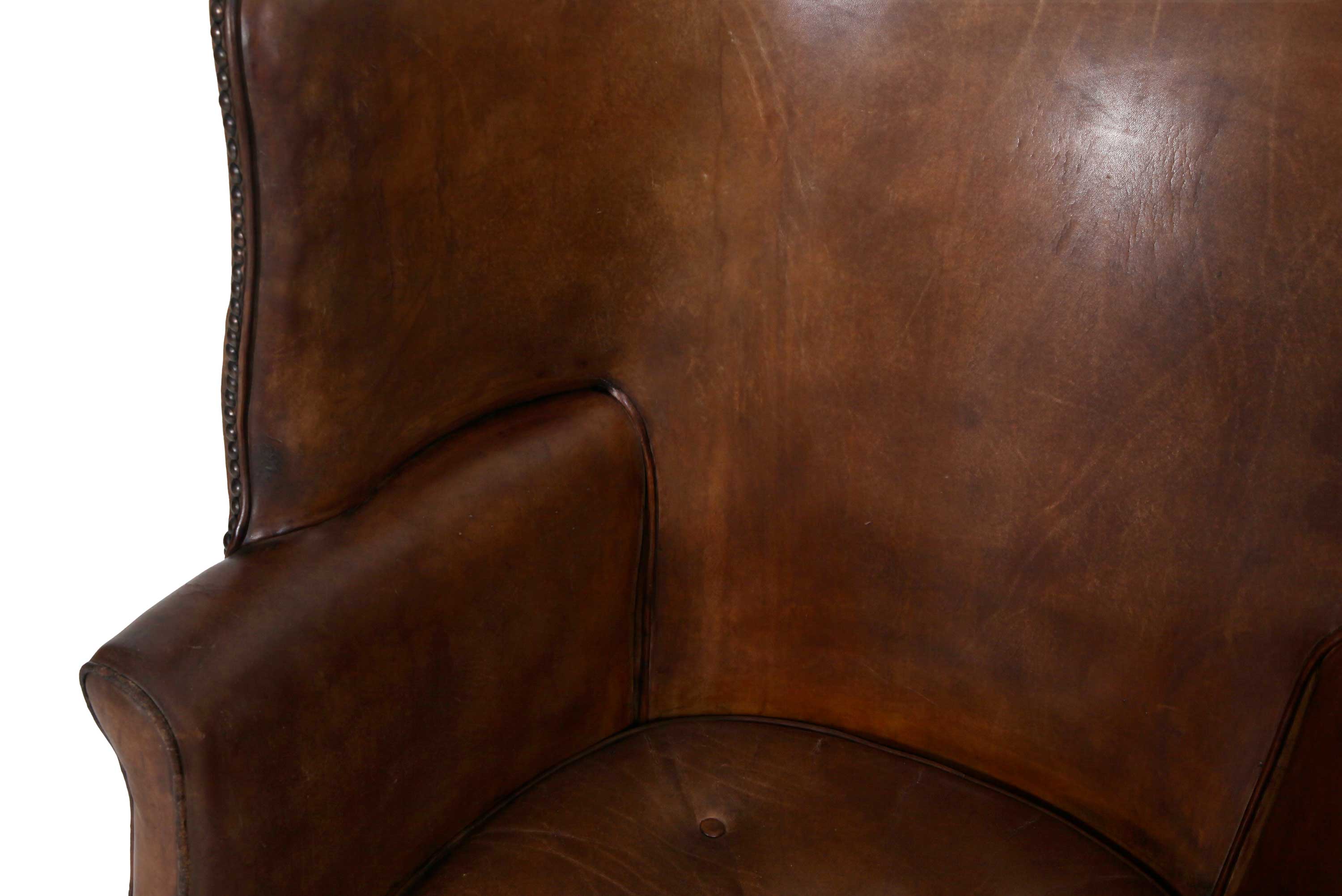 Antica e originale poltrona inglese barrel back marrone cognac - Antichità Sale