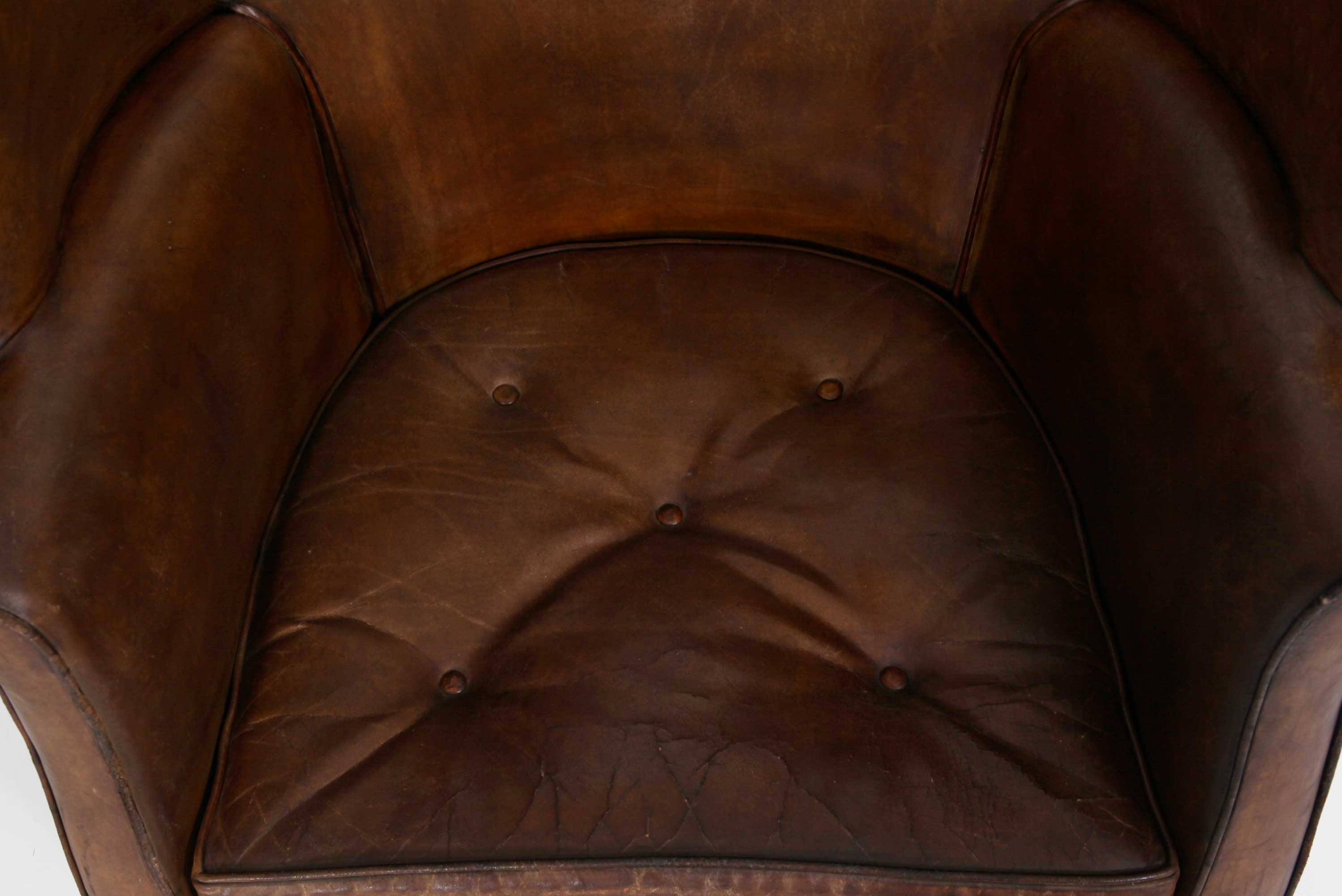 Antica e originale poltrona inglese barrel back marrone cognac - Antichità Sale