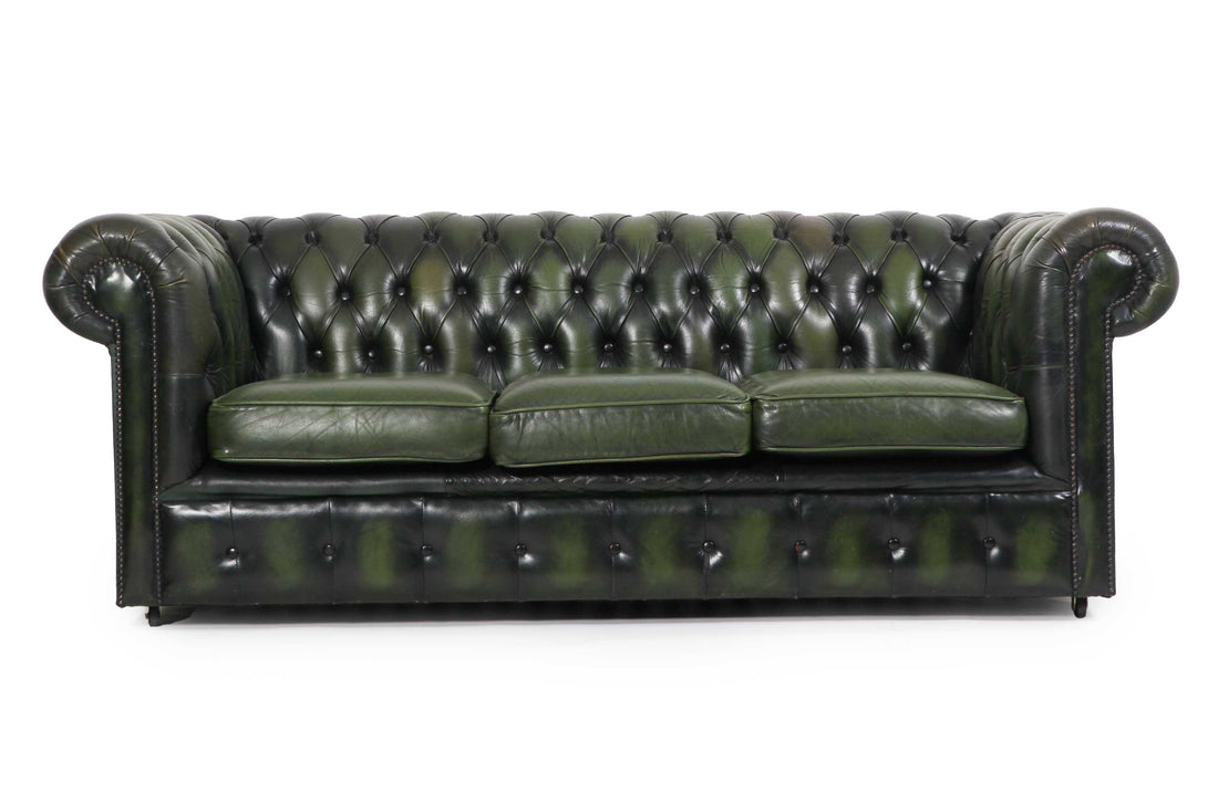 Divano 3 posti chesterfield club vintage originale verde anticato