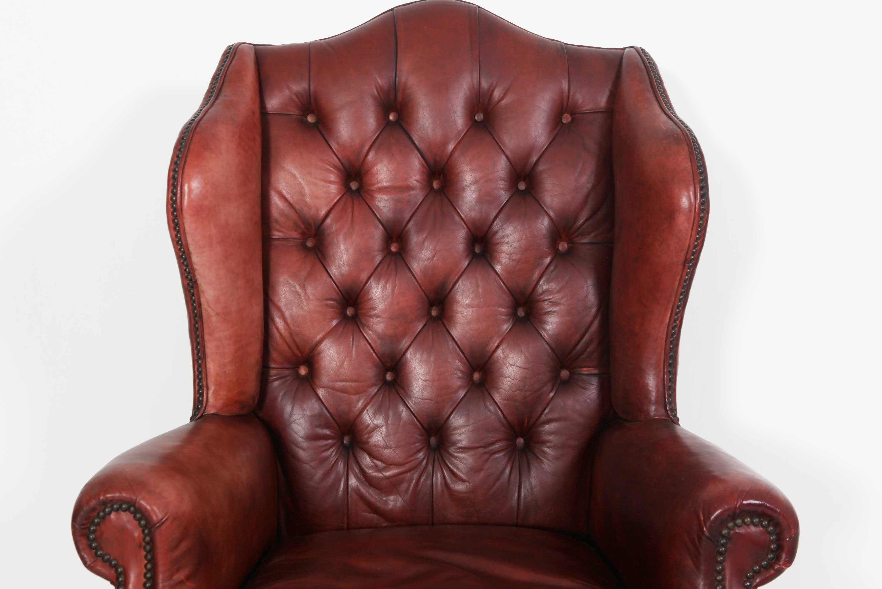 Antica poltrona chesterfield Wing Back o bergere inglese originale rosso marocchino - Antichità Sale