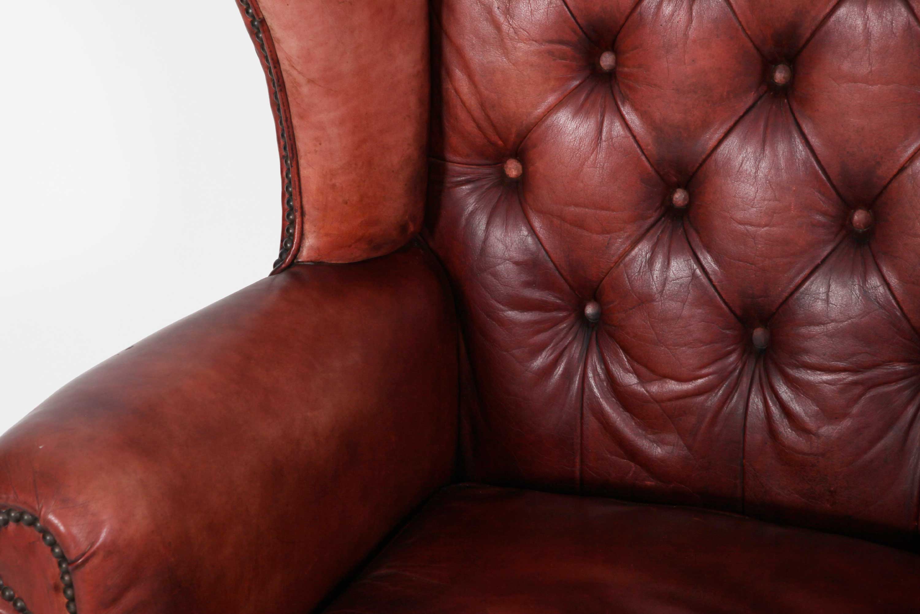 Antica poltrona chesterfield Wing Back o bergere inglese originale rosso marocchino - Antichità Sale