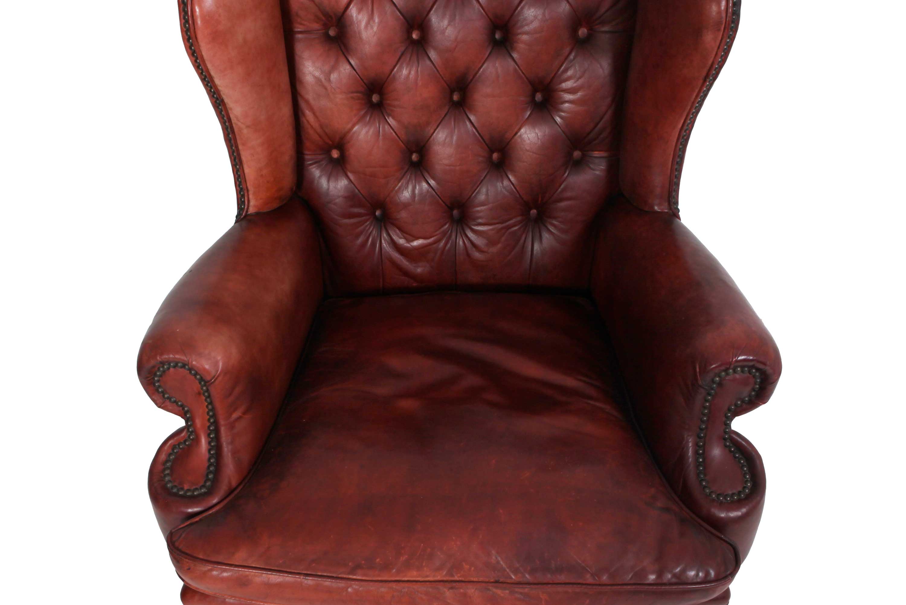 Antica poltrona chesterfield Wing Back o bergere inglese originale rosso marocchino - Antichità Sale