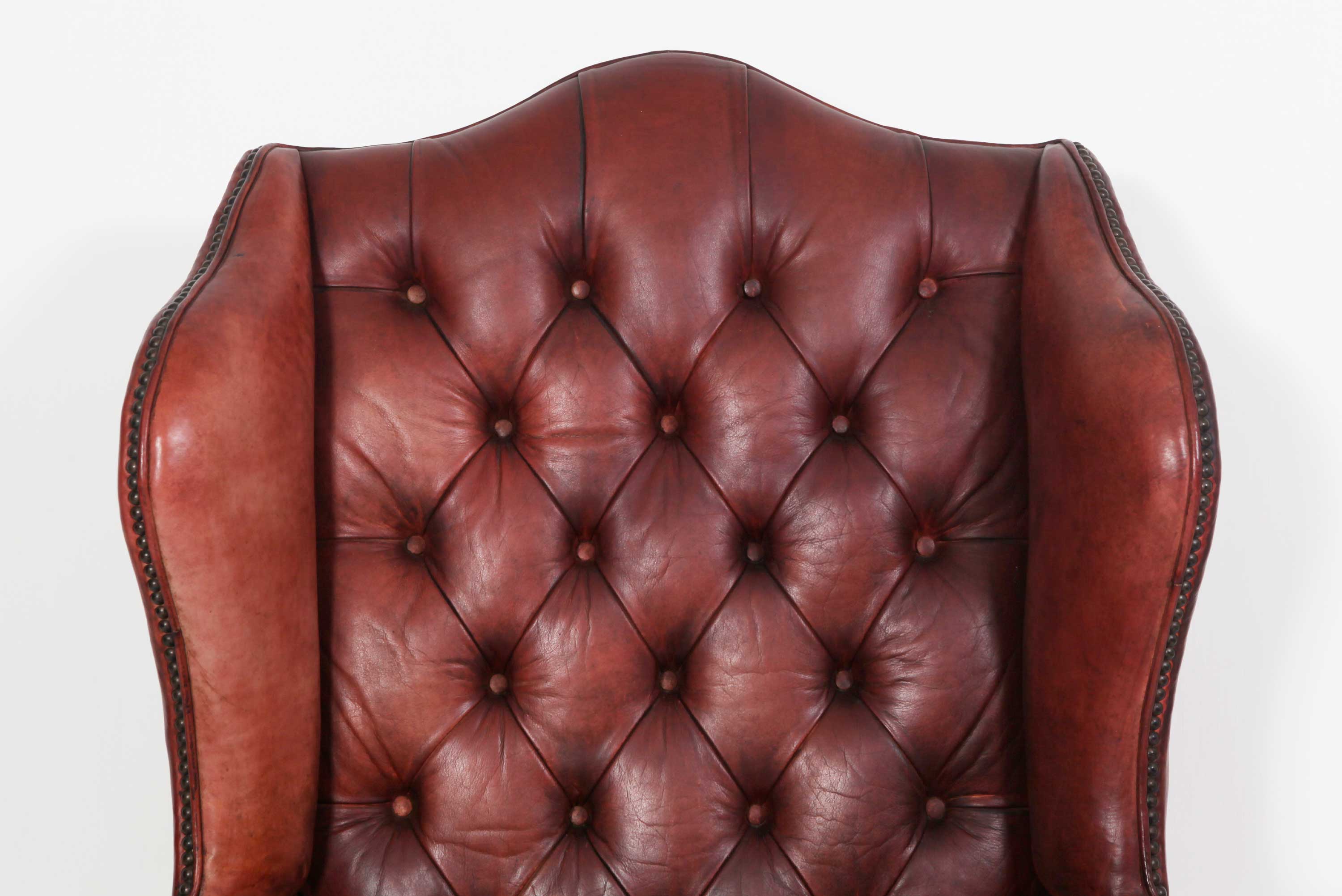 Antica poltrona chesterfield Wing Back o bergere inglese originale rosso marocchino - Antichità Sale
