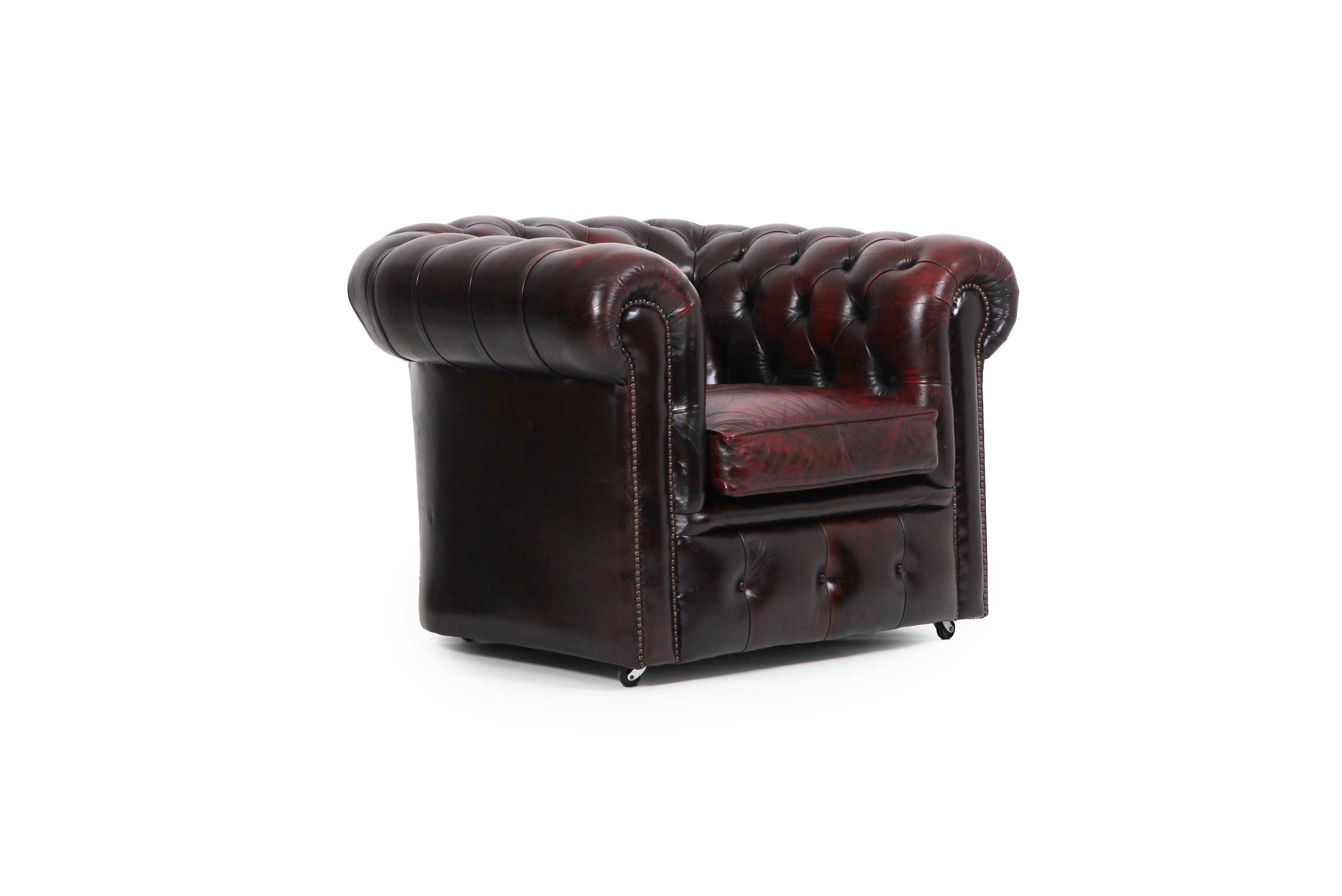 Coppia di poltrone chesterfield club vintage originale bordeaux anticato - Antichità Sale