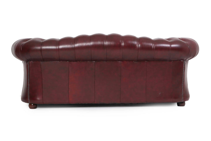 Divano 3 posti chesterfield club vintage originale in pelle bordeaux