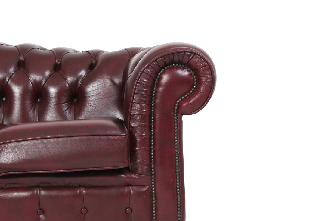 Divano 3 posti chesterfield club vintage originale in pelle bordeaux
