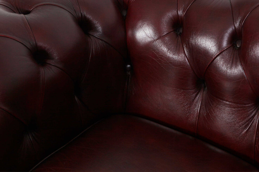 Divano 3 posti chesterfield club vintage originale in pelle bordeaux