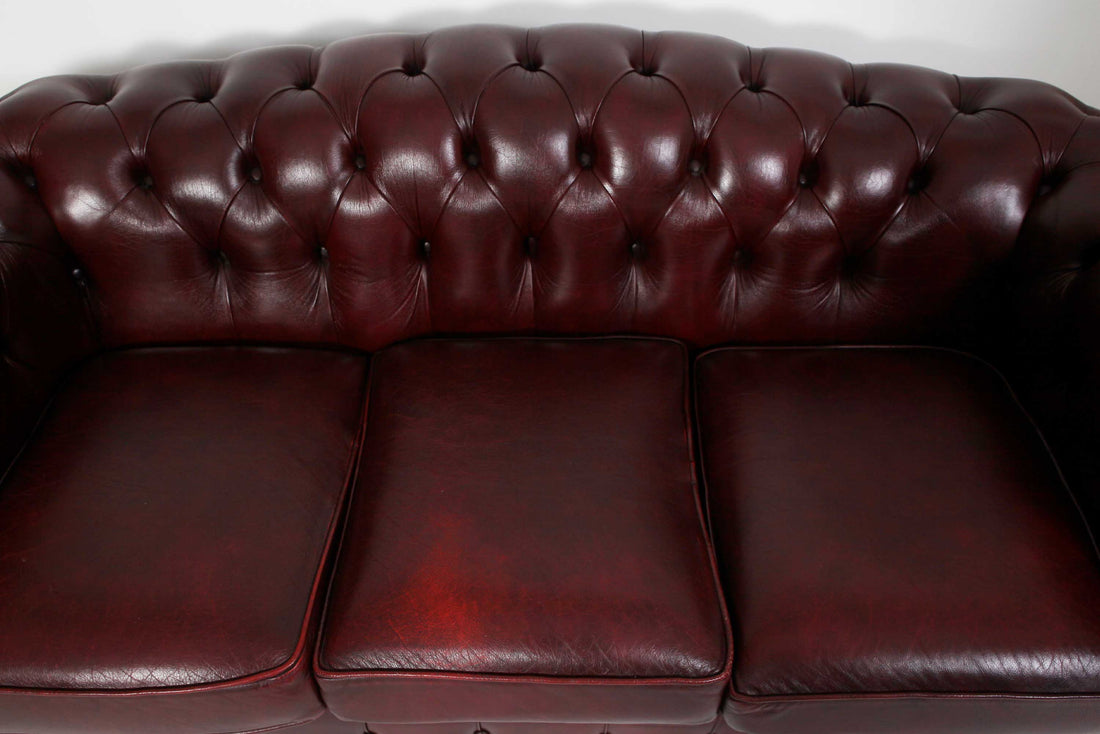 Divano 3 posti chesterfield club vintage originale in pelle bordeaux