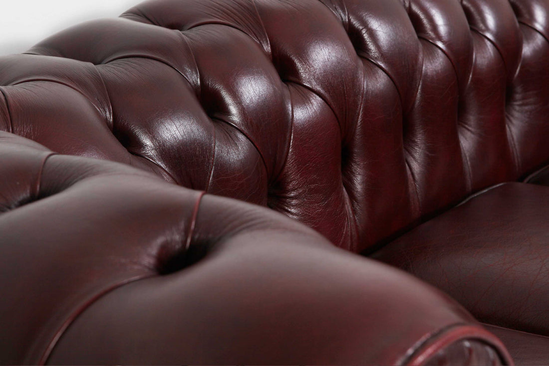 Divano 3 posti chesterfield club vintage originale in pelle bordeaux