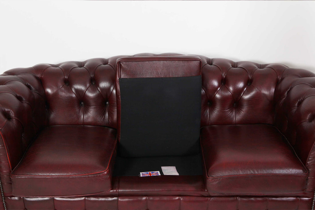 Divano 3 posti chesterfield club vintage originale in pelle bordeaux