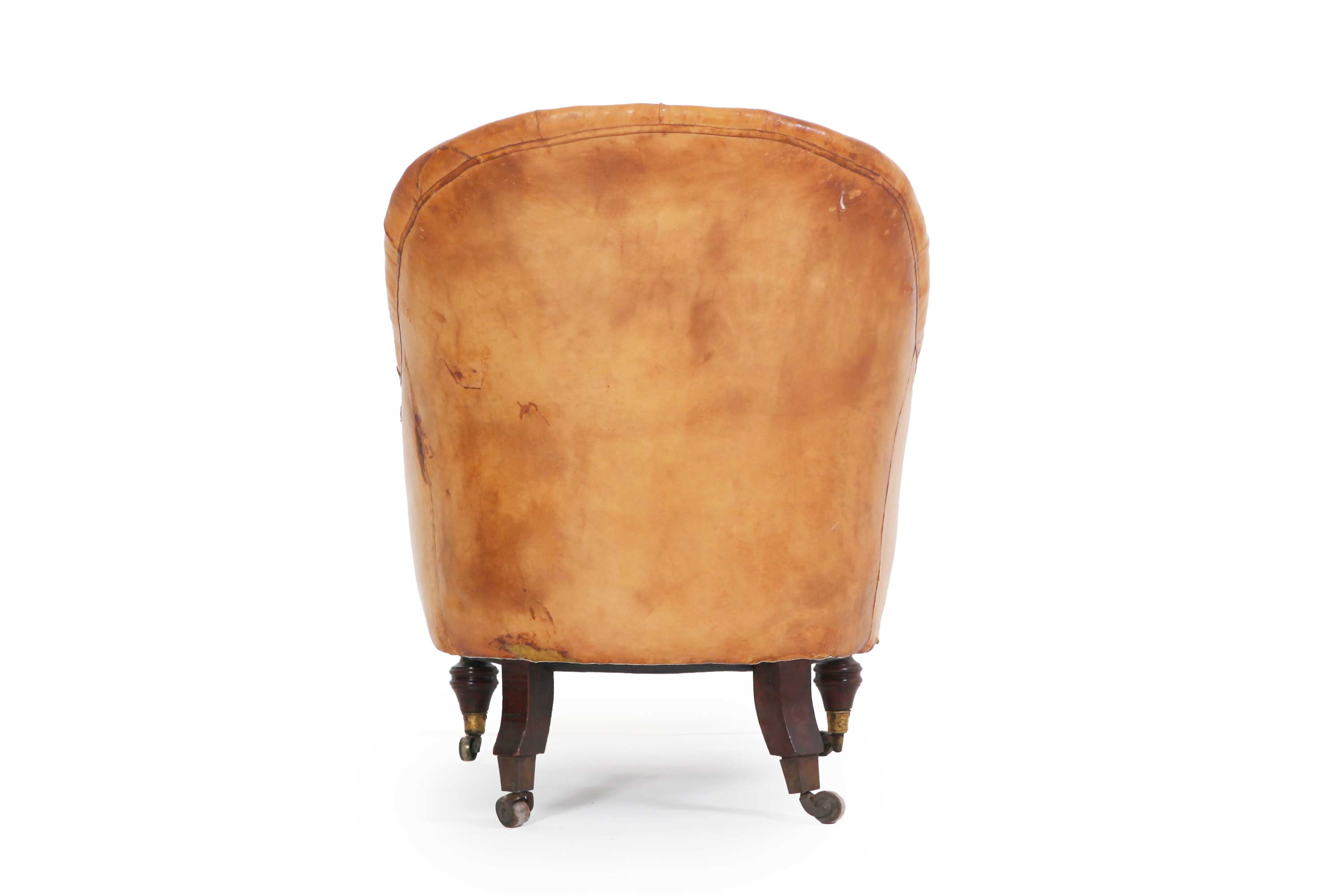 Antica poltrona chesterfield inglese originale in pelle tabacco - Antichità Sale