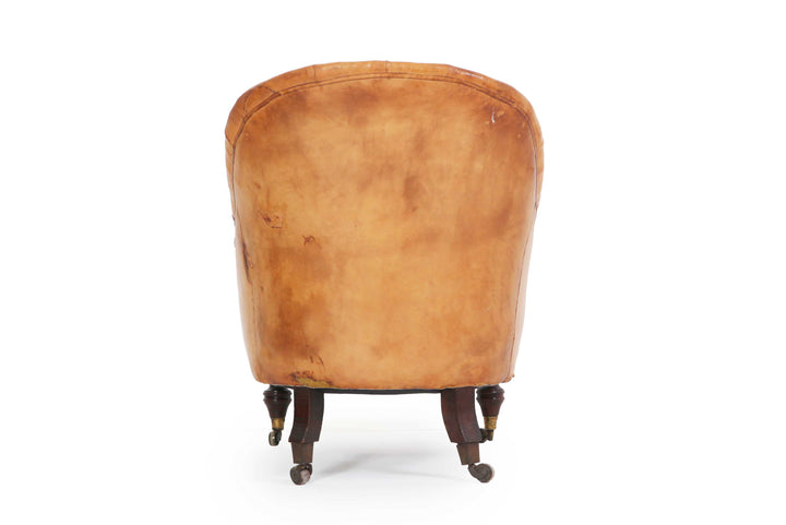 Antica poltrona chesterfield inglese originale in pelle tabacco