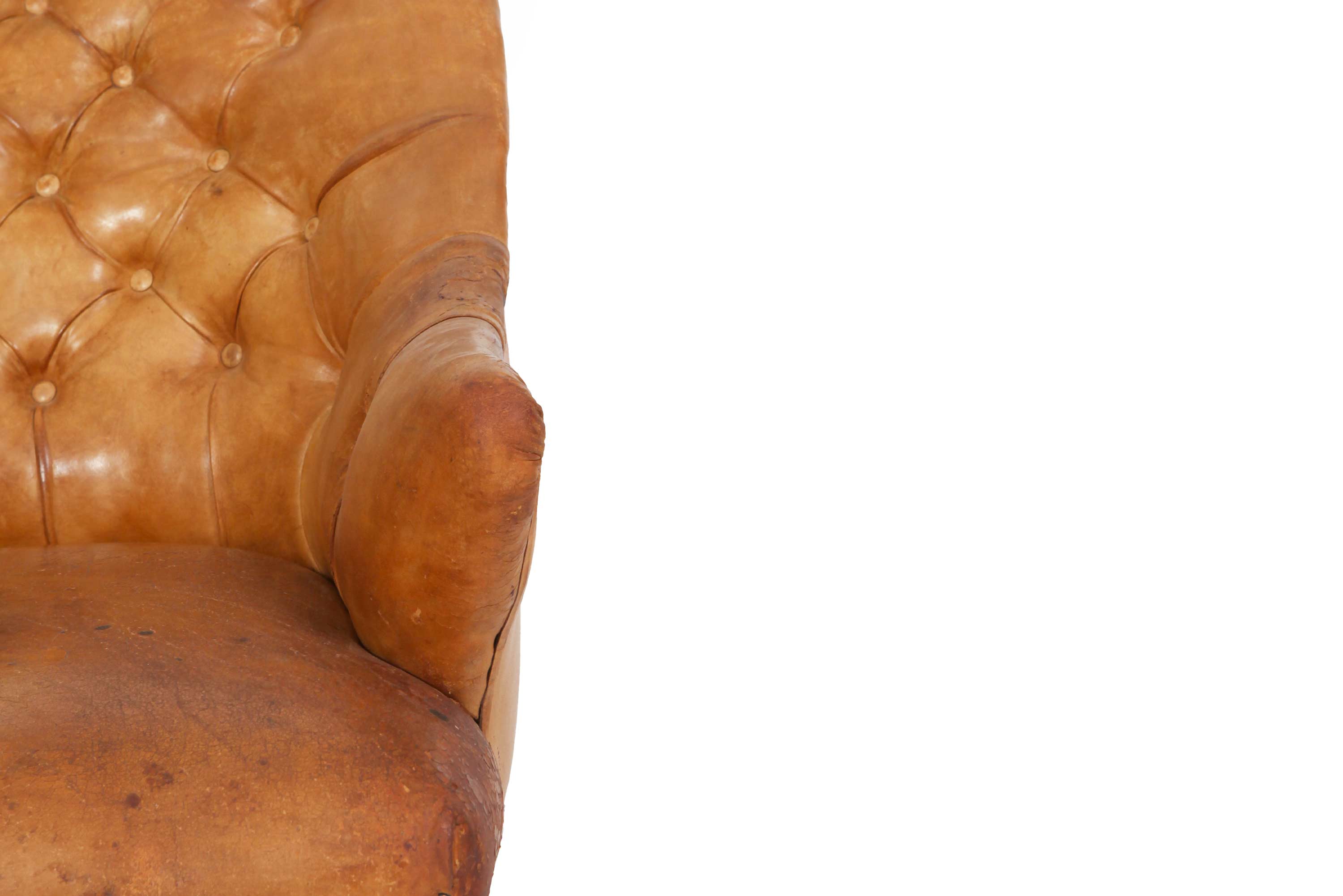 Antica poltrona chesterfield inglese originale in pelle tabacco - Antichità Sale
