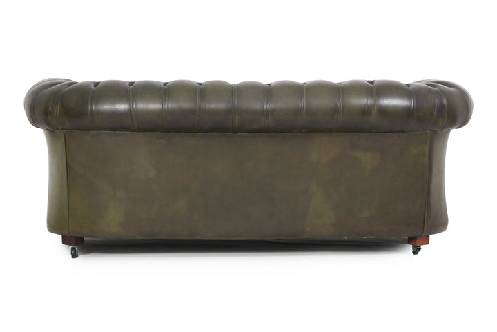 Divano 3 posti chesterfield club vintage originale in pelle verde oliva