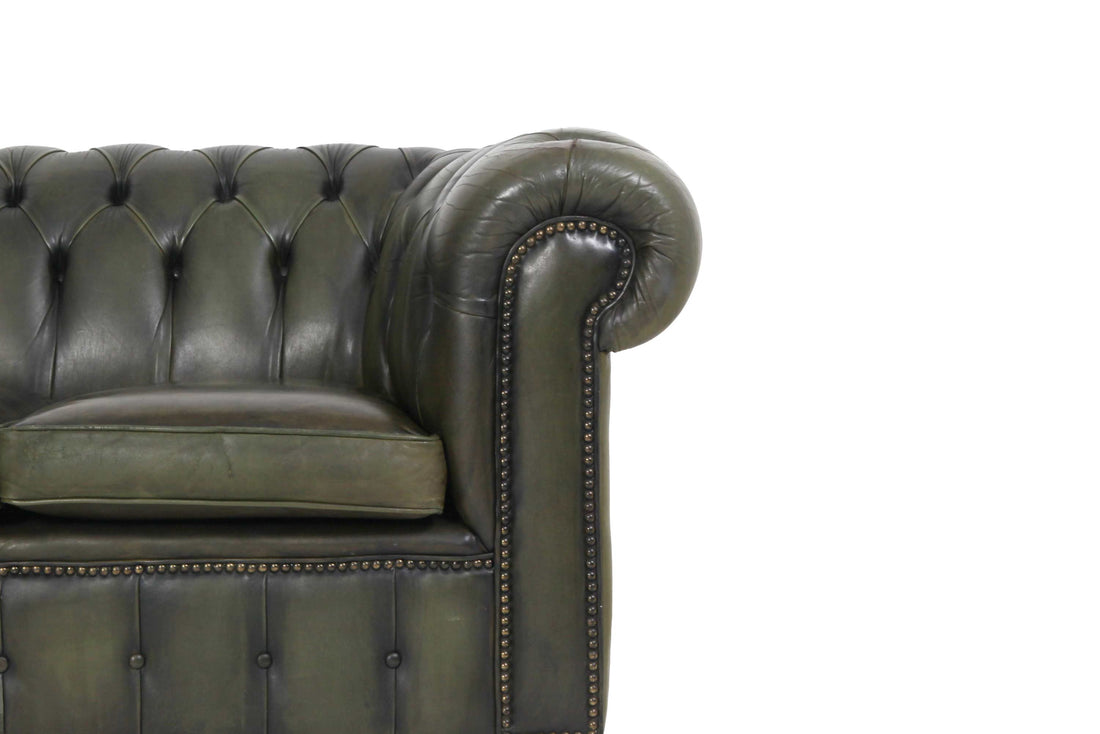 Divano 3 posti chesterfield club vintage originale in pelle verde oliva