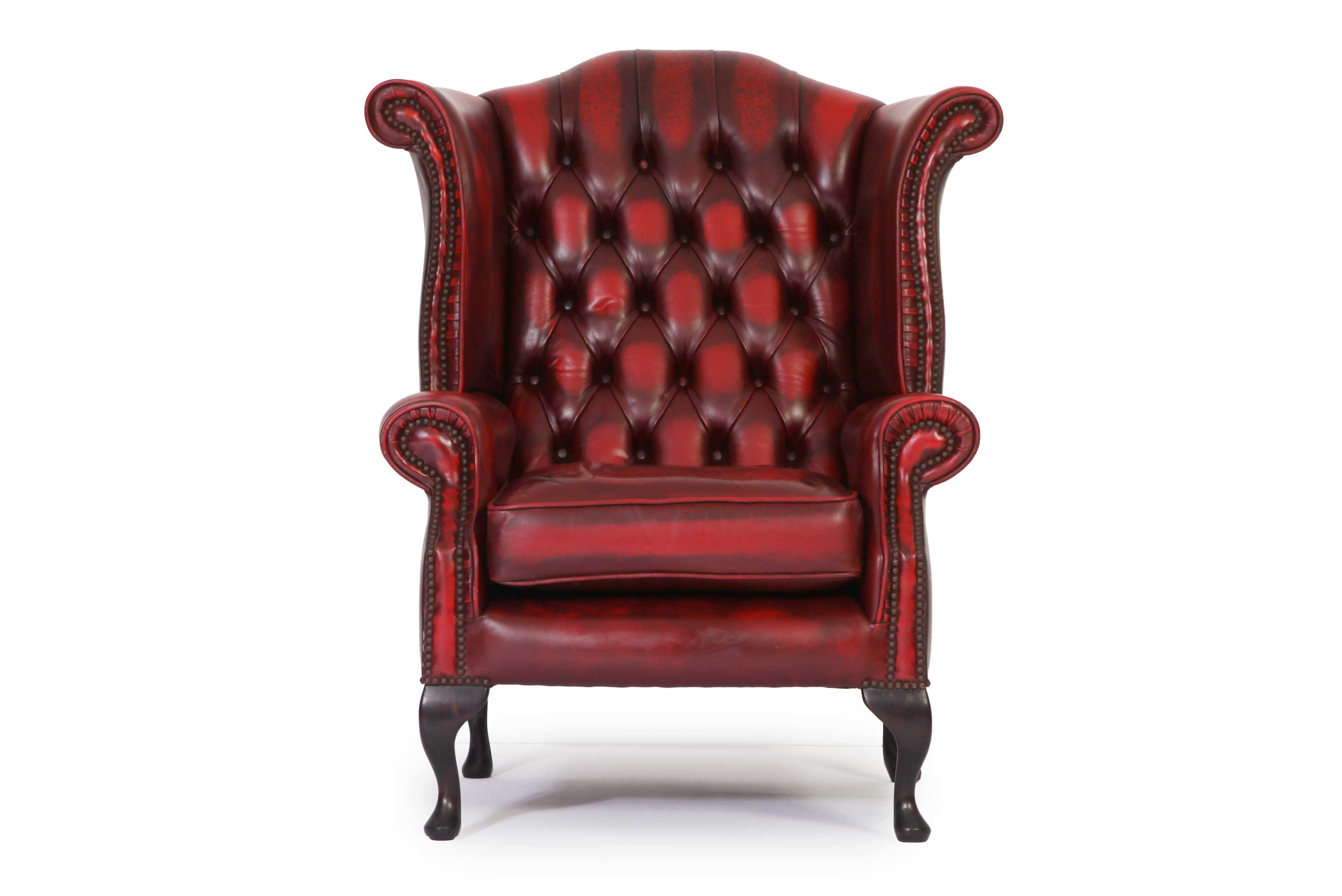 Poltrona chesterfield Queen Anne bordeaux vintage originale