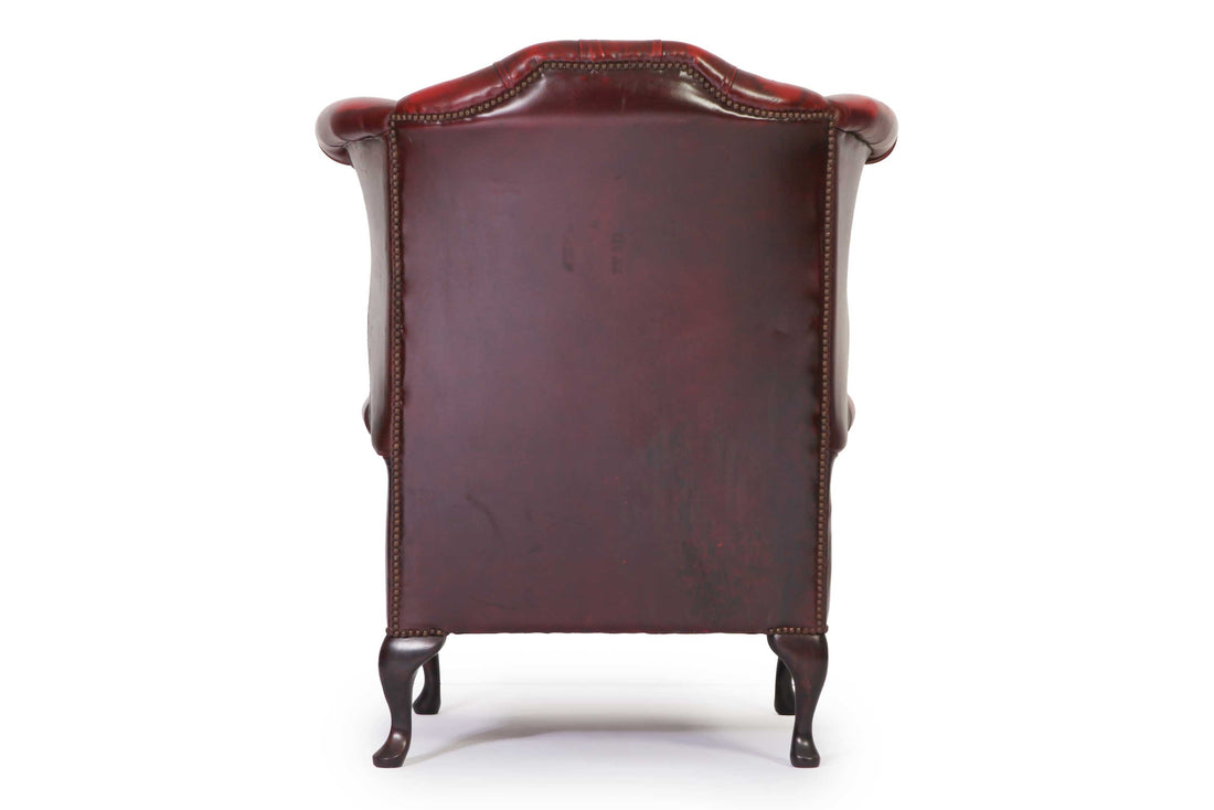 Poltrona chesterfield Queen Anne bordeaux vintage originale