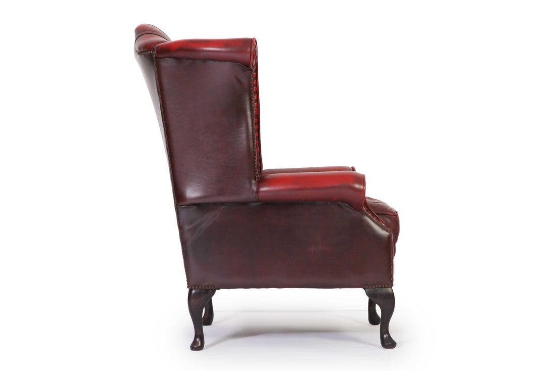 Poltrona chesterfield Queen Anne bordeaux vintage originale