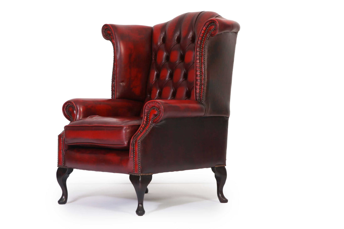 Poltrona chesterfield Queen Anne bordeaux vintage originale