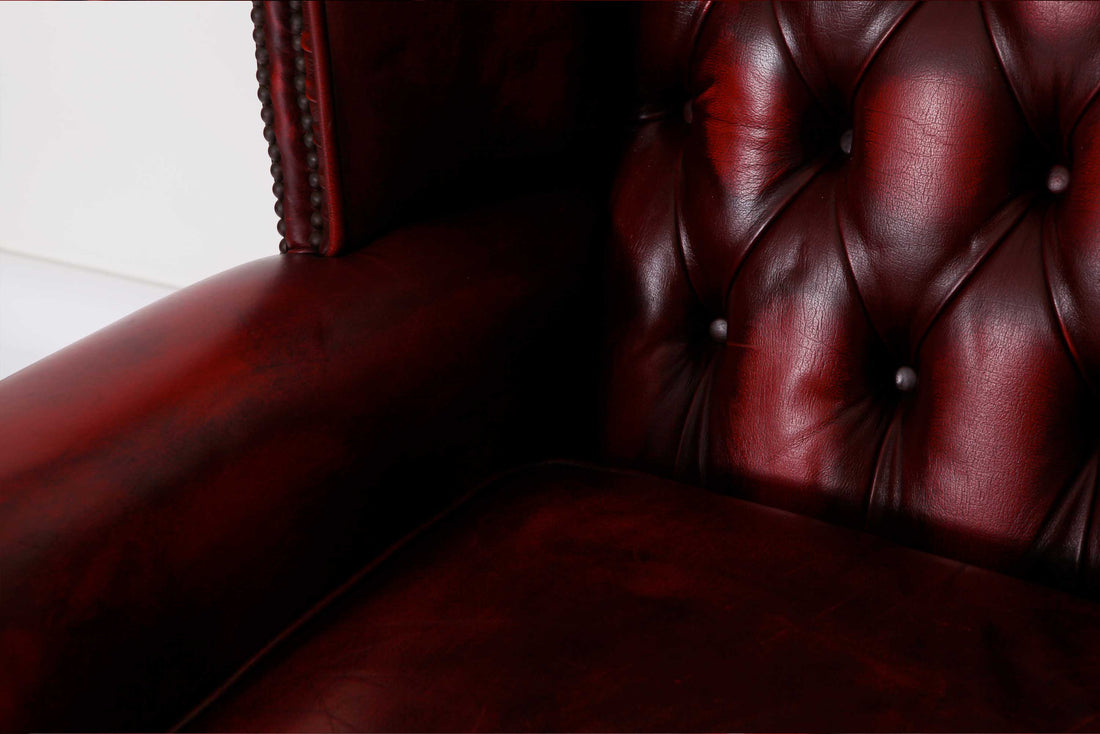 Poltrona chesterfield Queen Anne bordeaux vintage originale