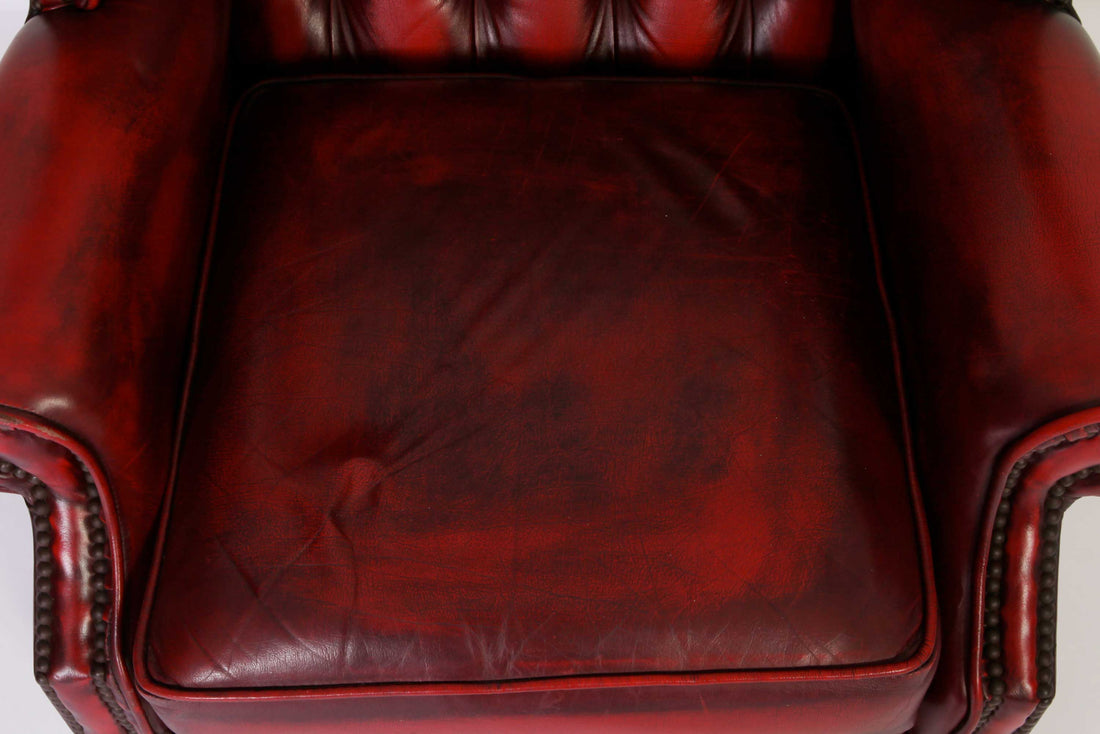 Poltrona chesterfield Queen Anne bordeaux vintage originale
