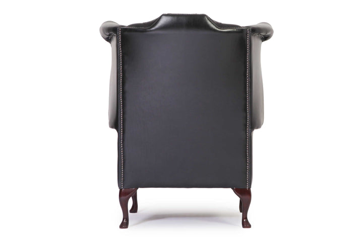 Poltrona chesterfield Queen Anne nuova originale inglese in pelle nera