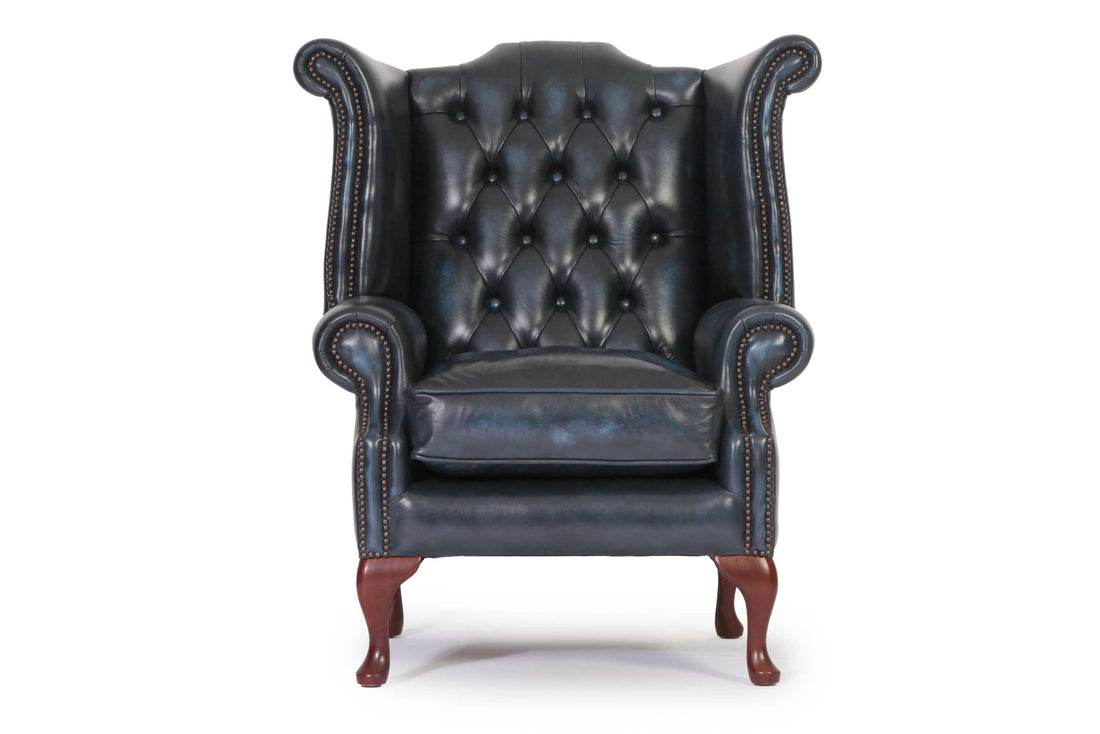 Poltrona chesterfield Queen Anne nuova originale inglese blu petrolio
