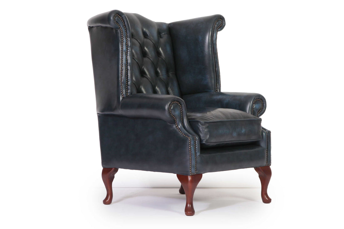 Poltrona chesterfield Queen Anne nuova originale inglese blu petrolio