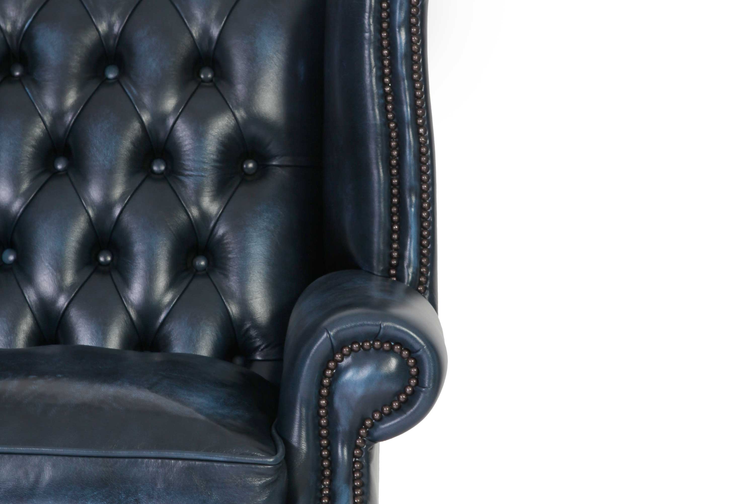Poltrona chesterfield Queen Anne nuova originale inglese blu petrolio
