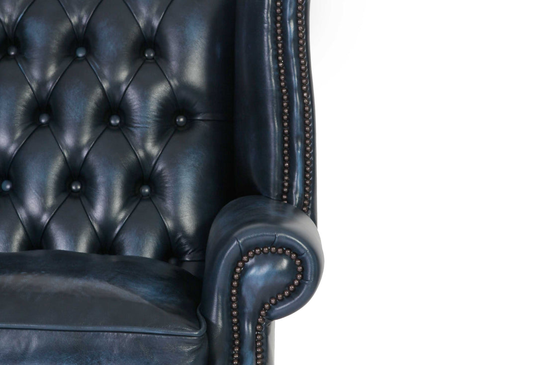Poltrona chesterfield Queen Anne nuova originale inglese blu petrolio