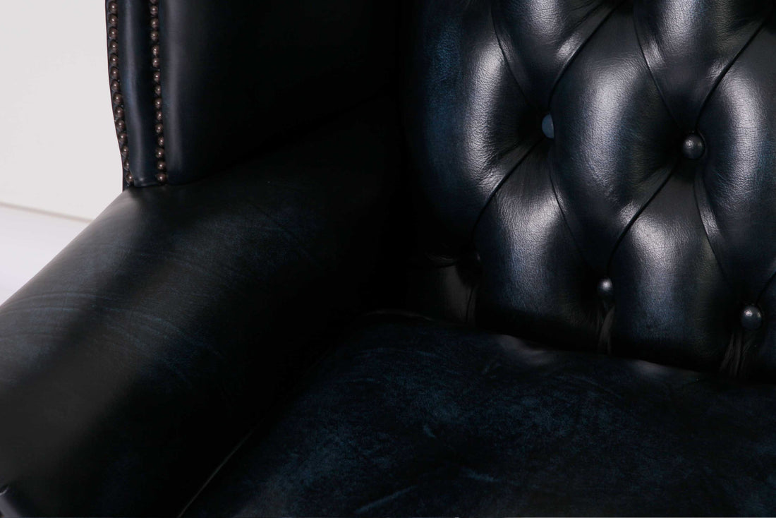 Poltrona chesterfield Queen Anne nuova originale inglese blu petrolio